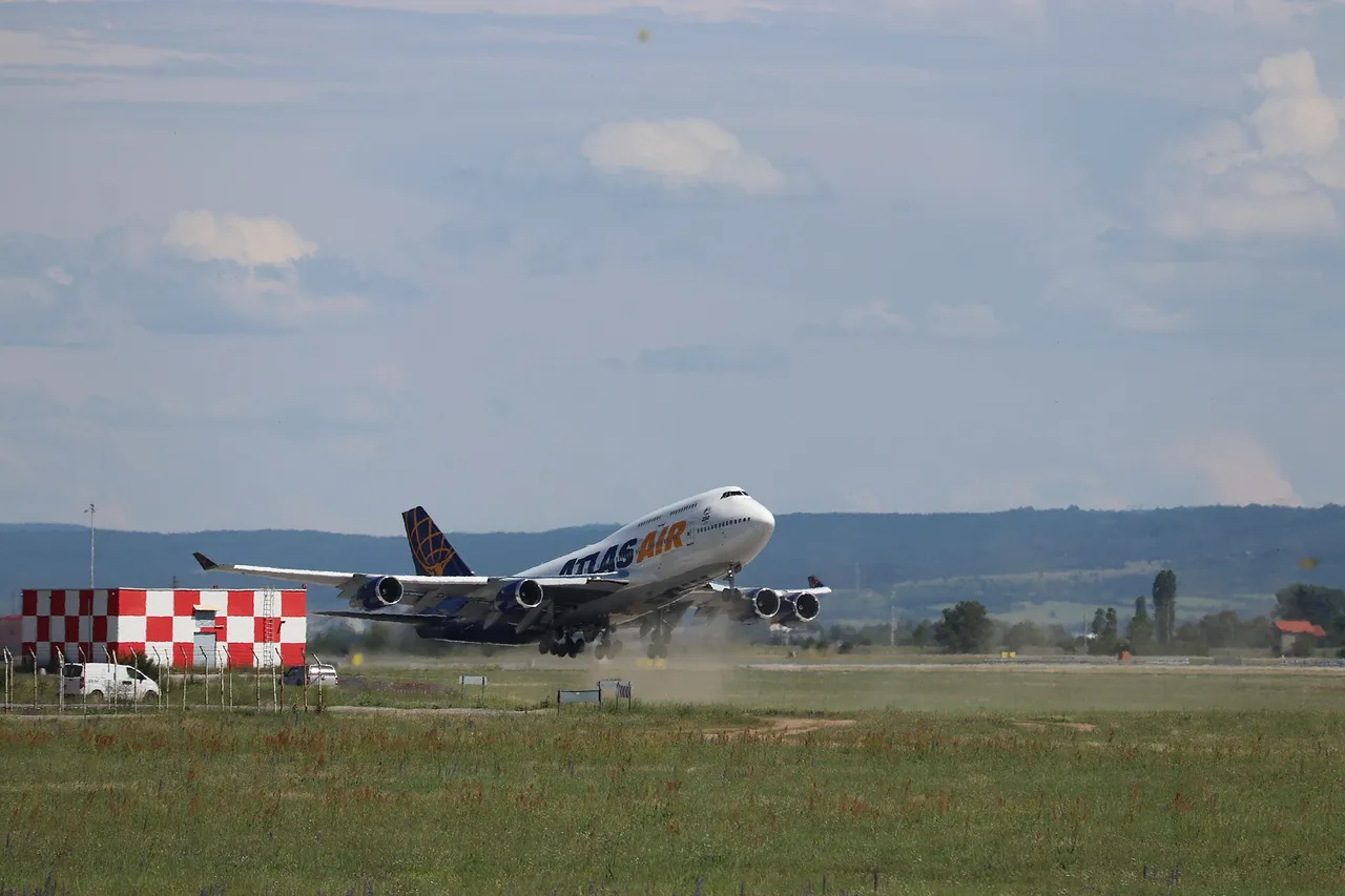 A wide-body cargo aircraft on the apron at Sofia Airport