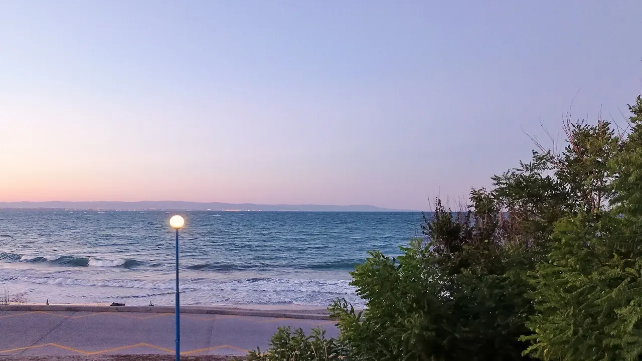 Looking north along the Bulgarian Black Sea toward Cape Emine, the headland that pinches the coastal road between Varna and Burgas