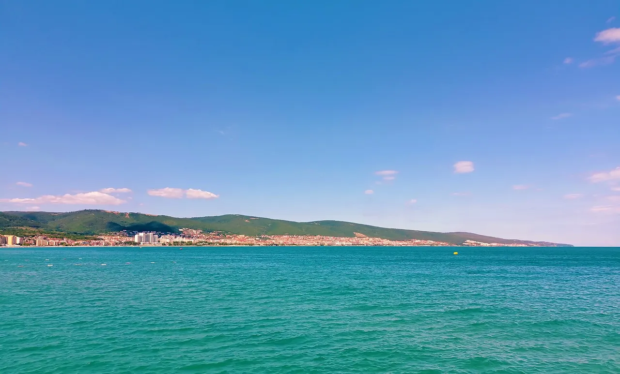 Looking from the Sunny Beach coast toward the headland of Cape Emine on the Black Sea