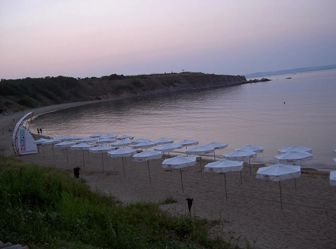 Sandy beach and shallow water at Chernomorets on the Black Sea south of Burgas