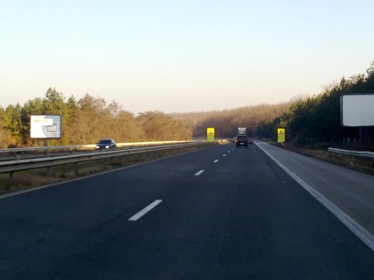 The Trakia motorway near Sofia with light traffic and green verges under a bright sky