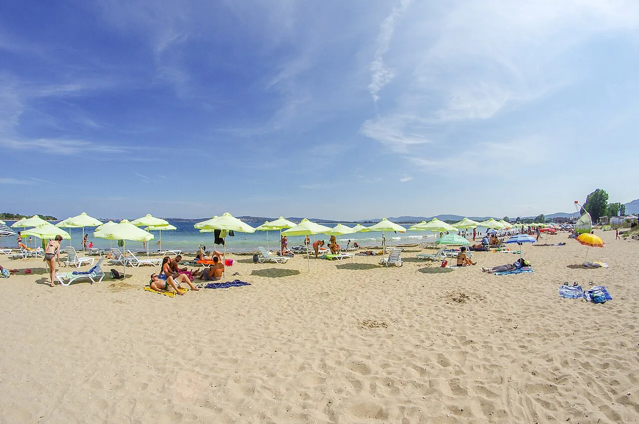 The calm sandy St Nicholas beach near Chernomorets on the southern Black Sea coast in summer