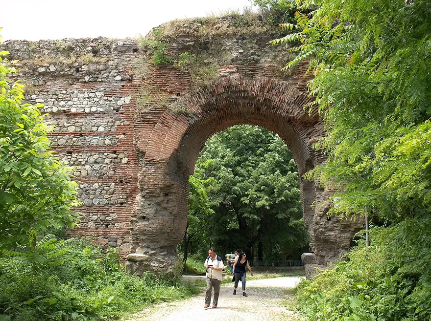 The arched south gate known as the Camel Gate in the Roman walls of Hisarya