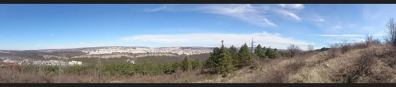 Panorama of Veliko Tarnovo spread across the hills above the Yantra valley