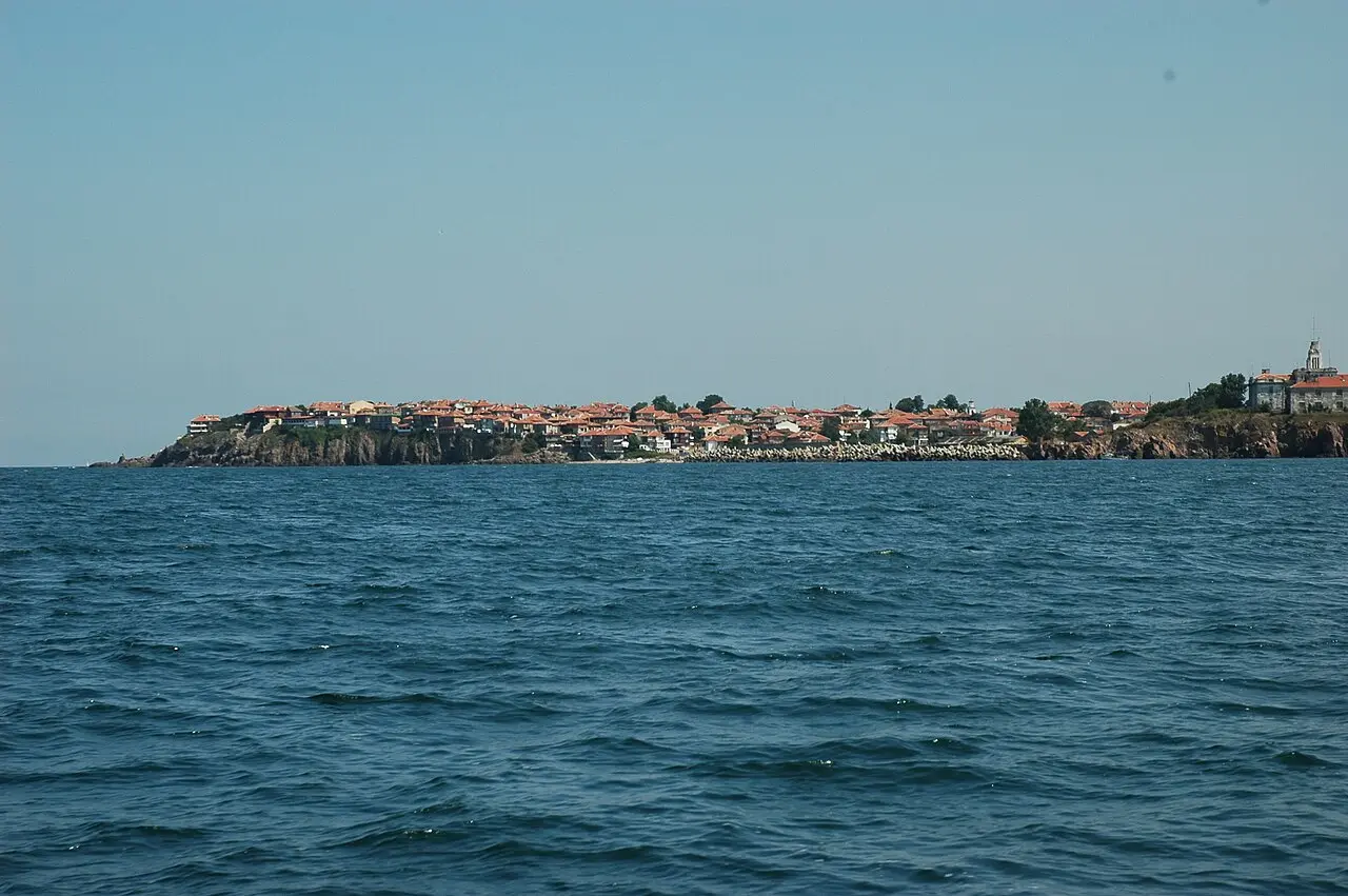 Stone houses and the harbour of Sozopol on the Bulgarian Black Sea coast