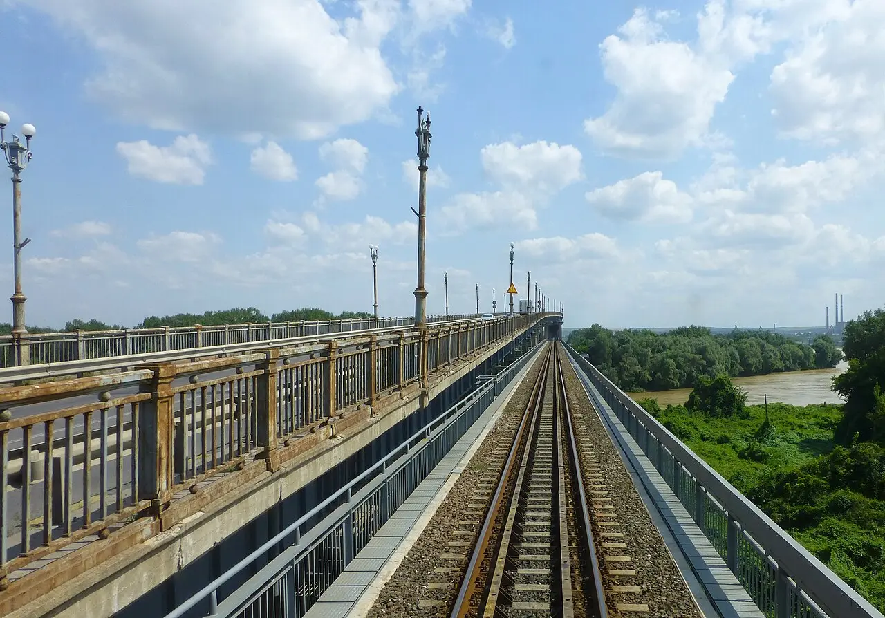 The steel Friendship Bridge spanning the Danube between Giurgiu and Ruse