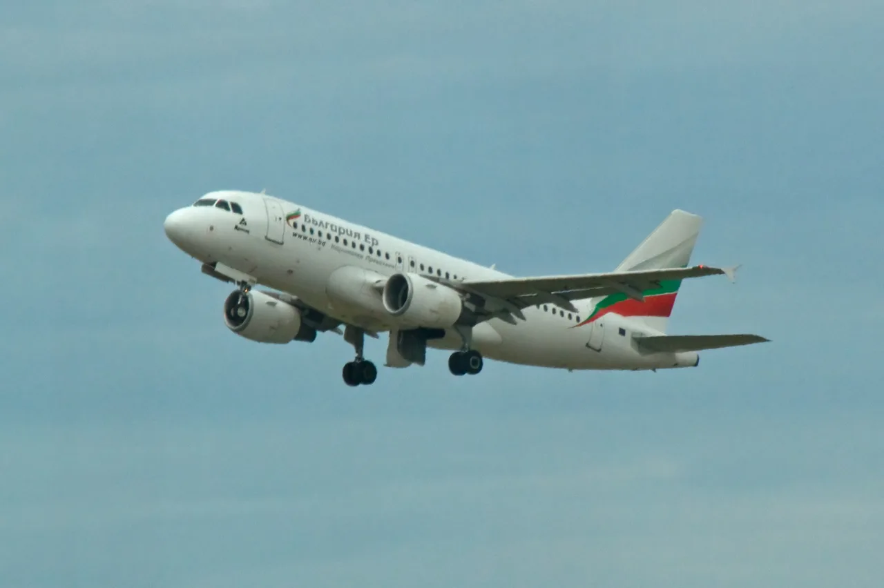 A Bulgaria Air Airbus A320 airliner in flight against a clear sky