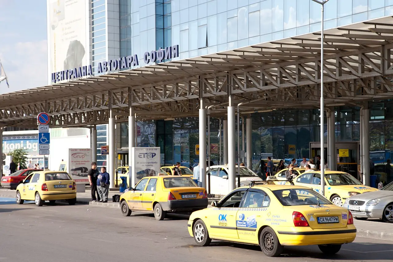 Sofia Central Bus Station platforms and glass terminal building along the boulevard