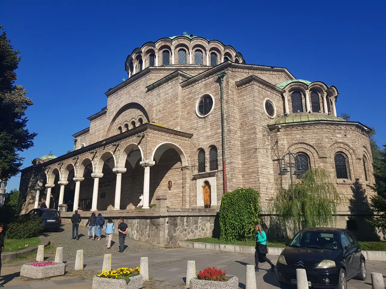 Sveta Nedelya Cathedral on its central Sofia square, domes and pale stone under a clear sky