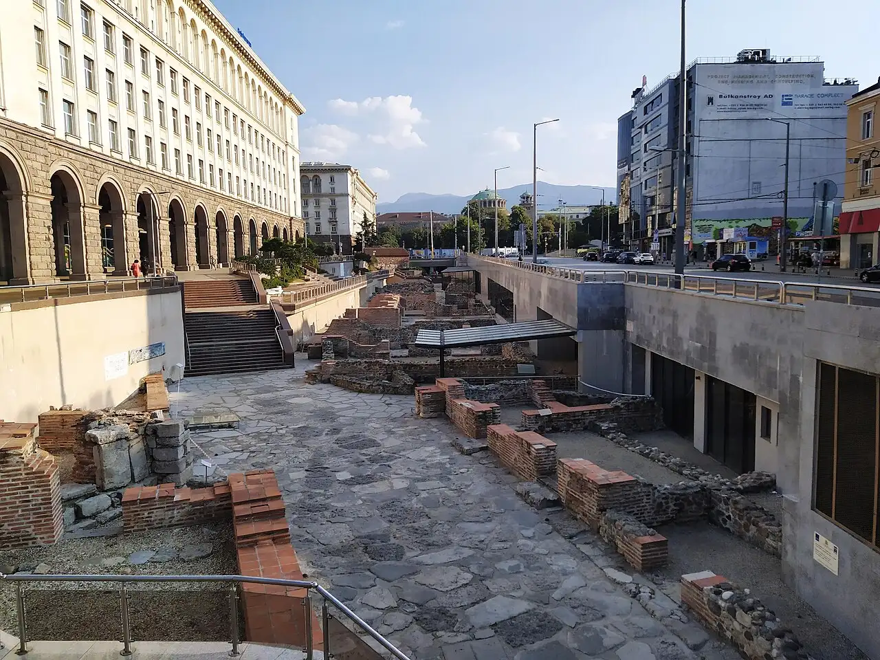 Excavated Roman brick walls and streets of ancient Serdica in central Sofia