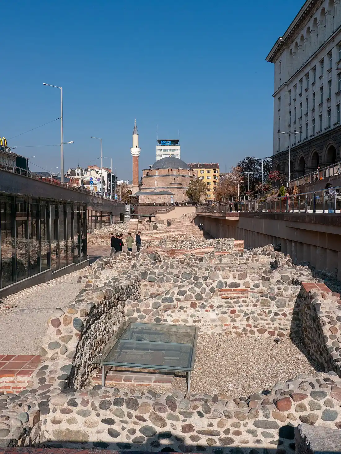 Excavated Roman street and walls of ancient Serdica in central Sofia