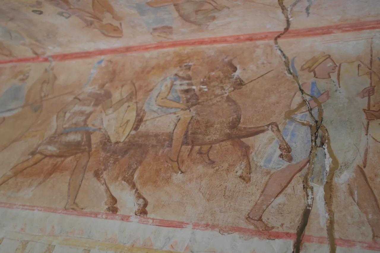 Fresco of fighting warriors from the antechamber of the Thracian Tomb of Kazanlak