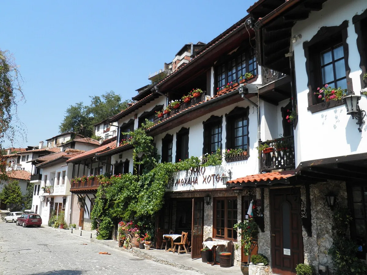 The steep cobbled Gurko street lined with National Revival houses in Veliko Tarnovo