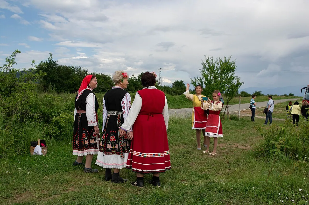 Women in traditional Bulgarian folk costume at the Rose Festival in the Kazanlak valley