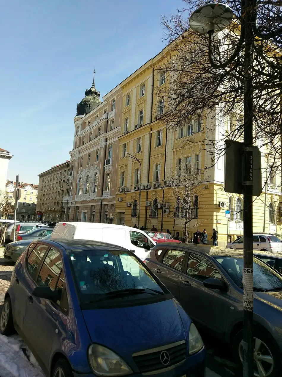 A historic domed building on a central Sofia street
